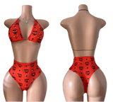 Red MCM-print bikini.
