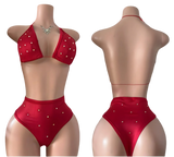 Red jeweled bikini.