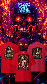 Red t-shirts with provocative female graphics from Tatty Bratty Problems Collection