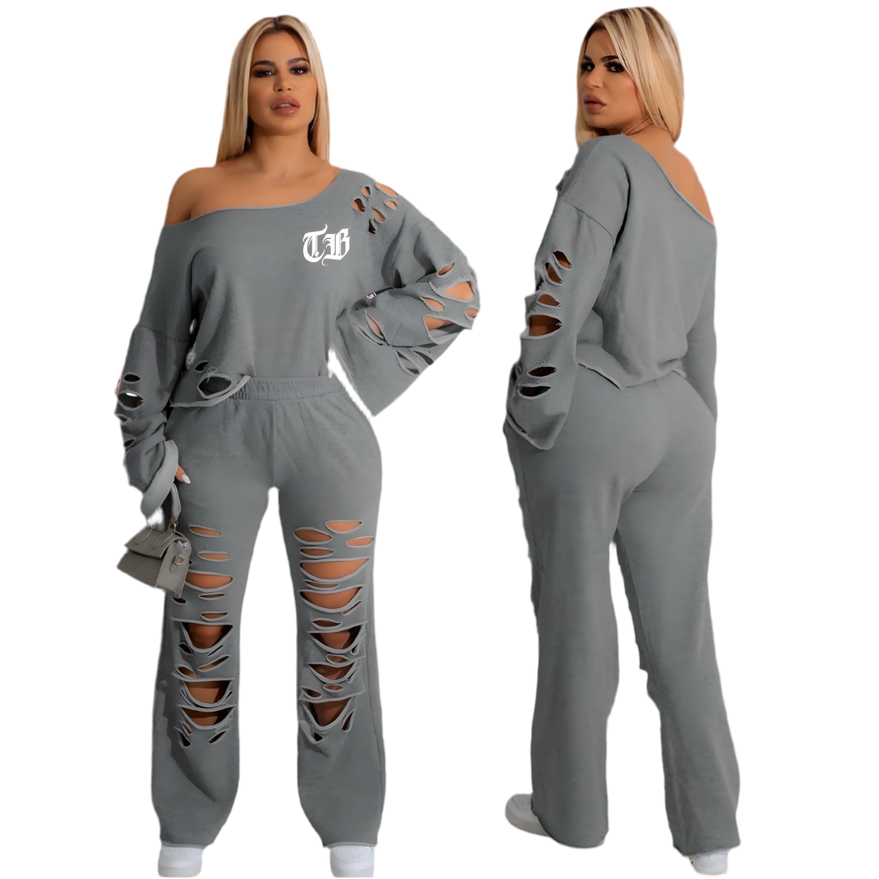 Women’s Casual Hollow-Out Long-Sleeve Two-Piece Set – Pullover Solid Color Top and Pants