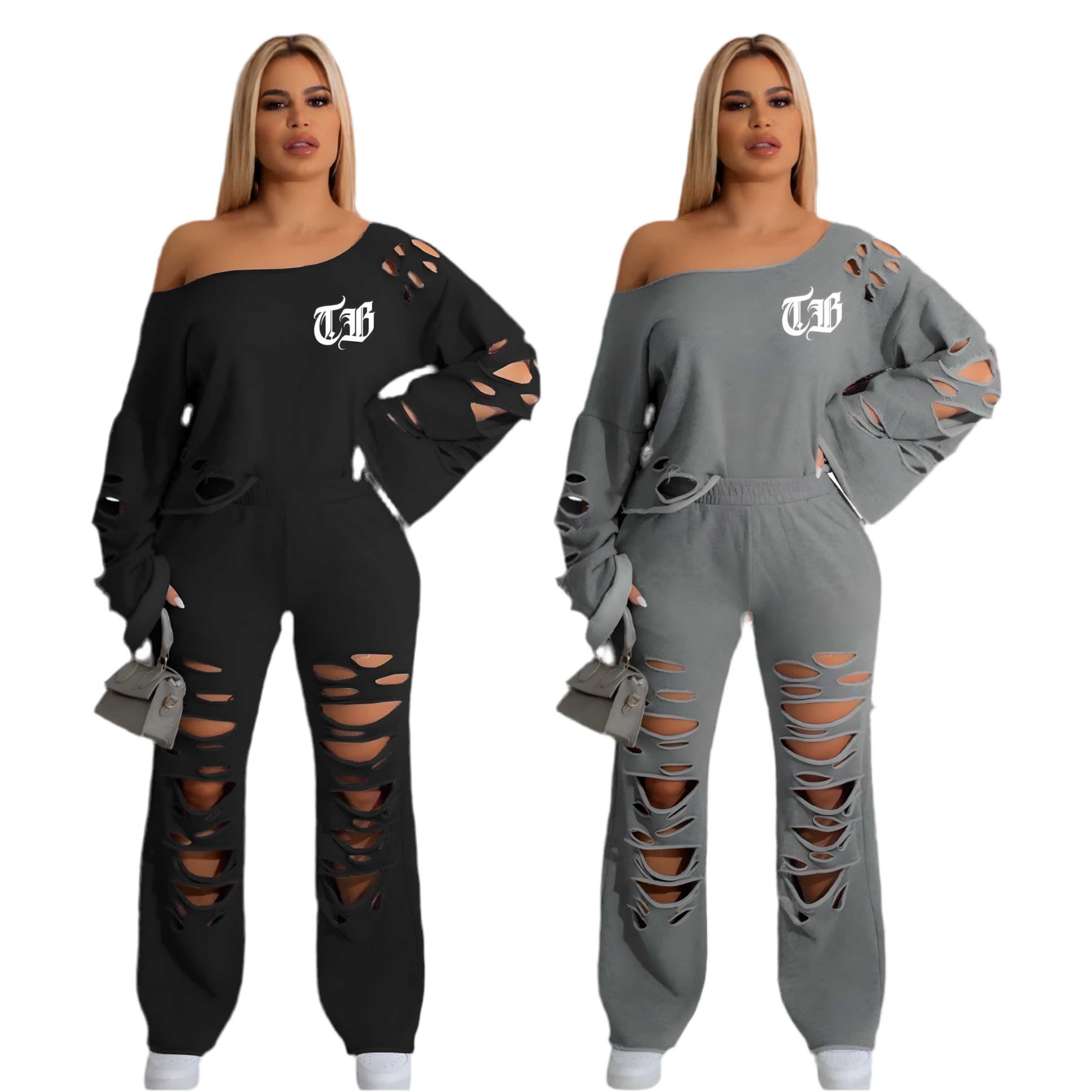 Women’s Casual Hollow-Out Long-Sleeve Two-Piece Set – Pullover Solid Color Top and Pants