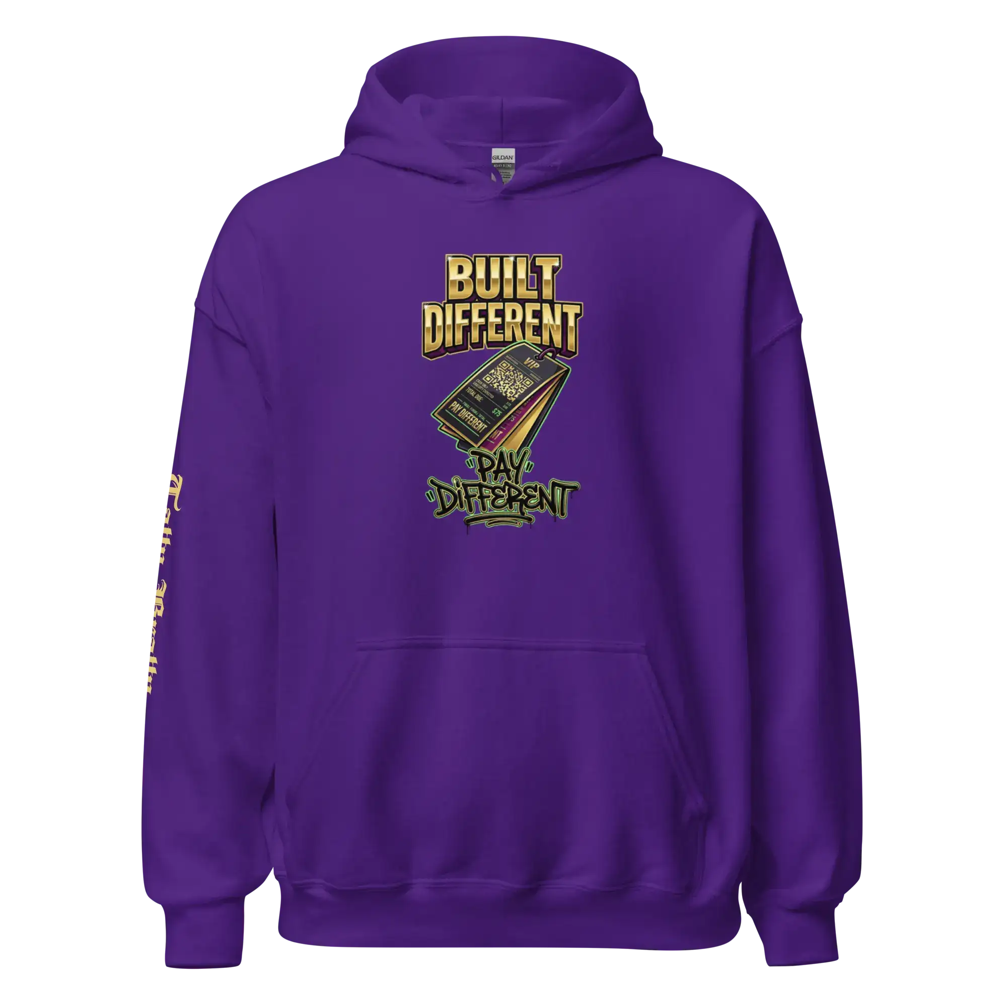 Black 'Built Different Pay Different' hoodie for hustlers.
