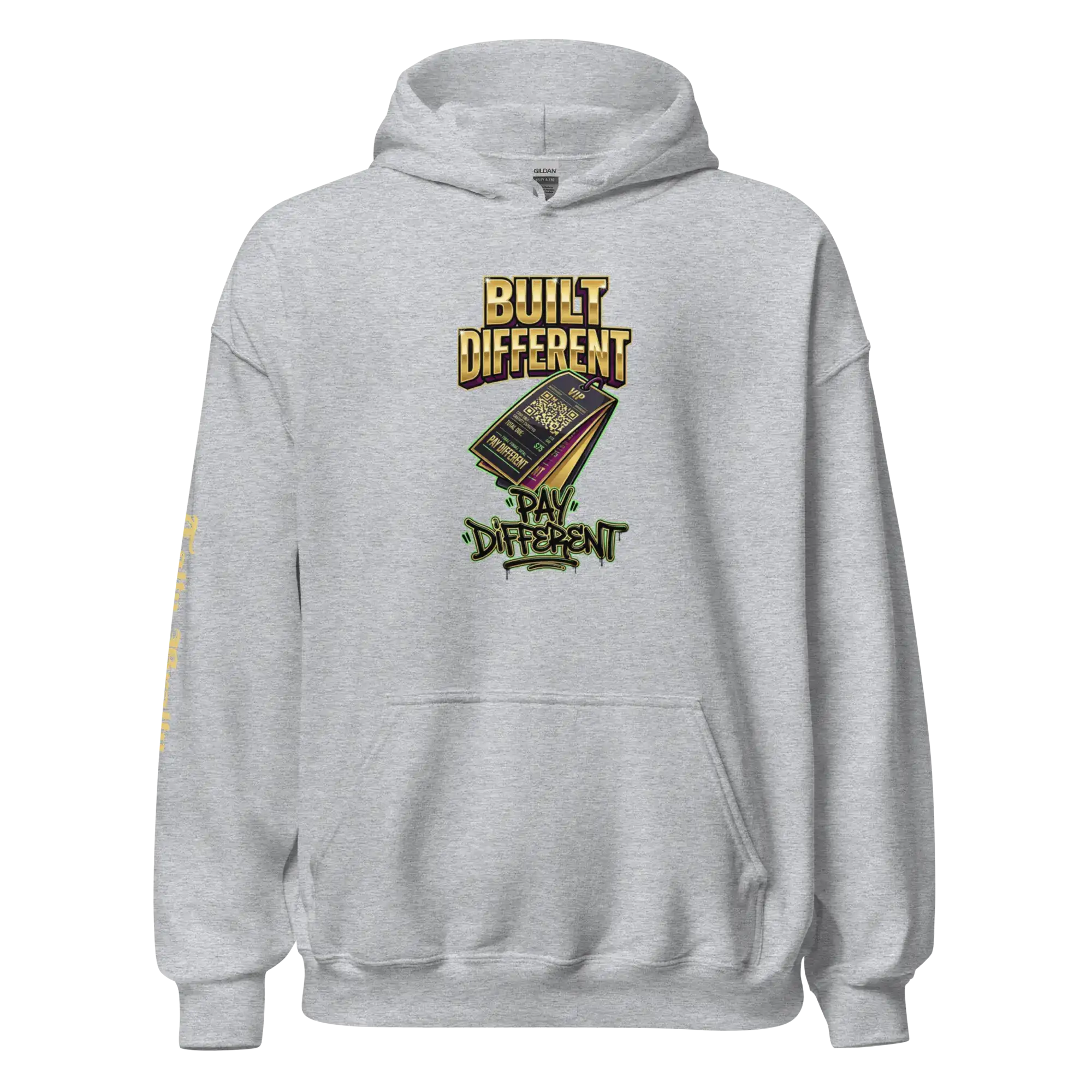 Black 'Built Different Pay Different' hoodie for hustlers.
