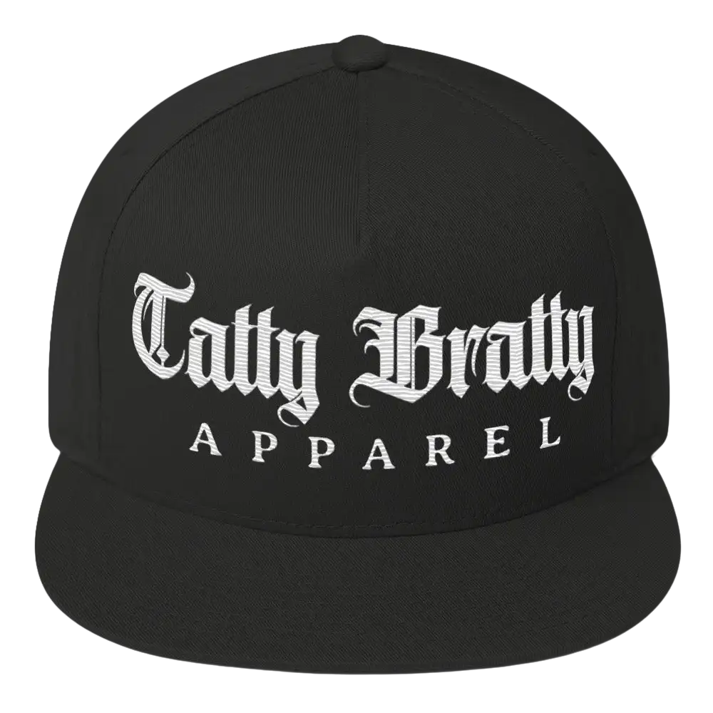 Black flat-brimmed cap.