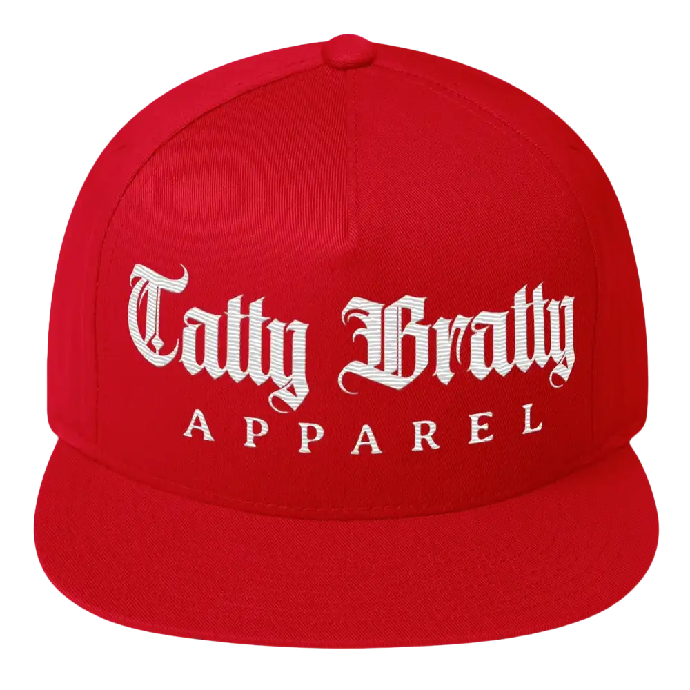 Red flat-brimmed cap.