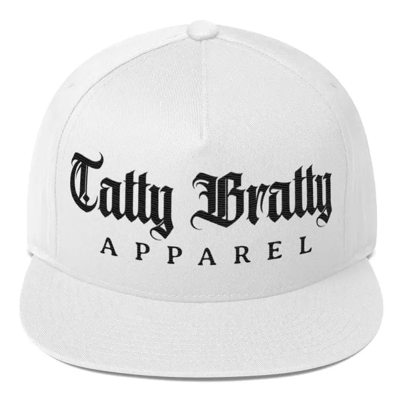 White flat-brimmed hat.