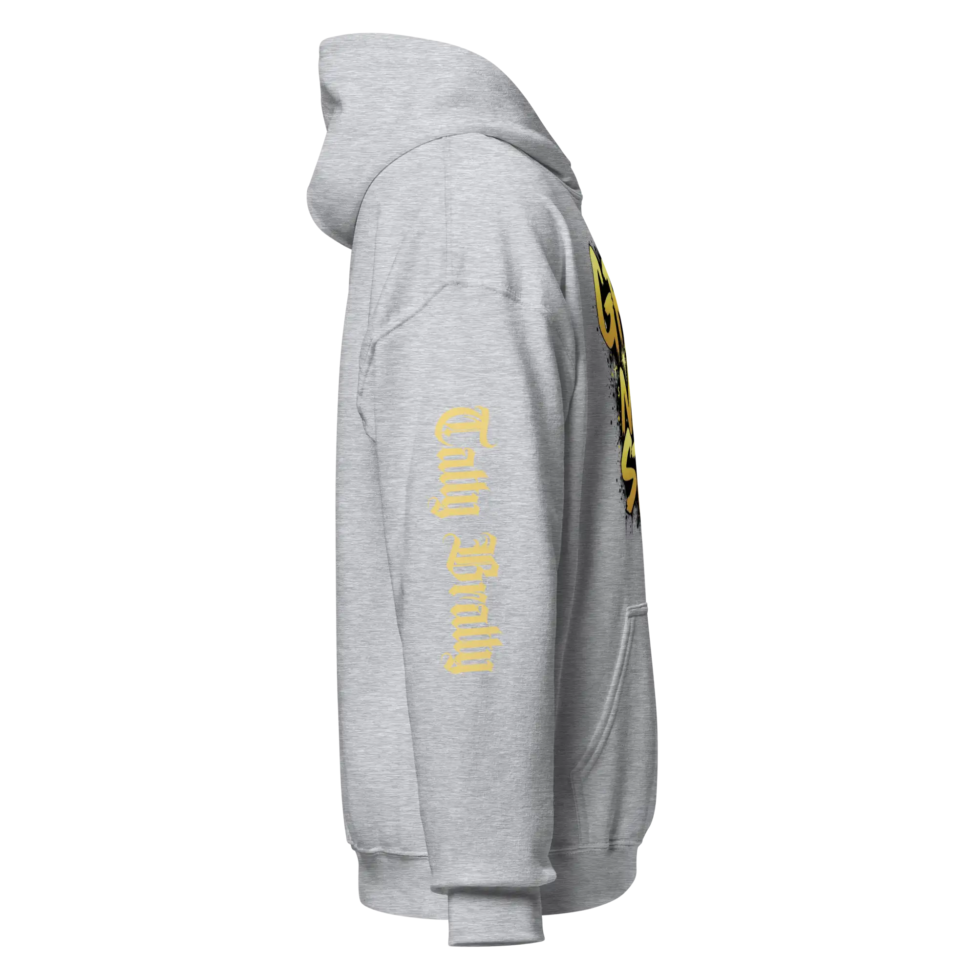 Gray hooded sweatshirt.