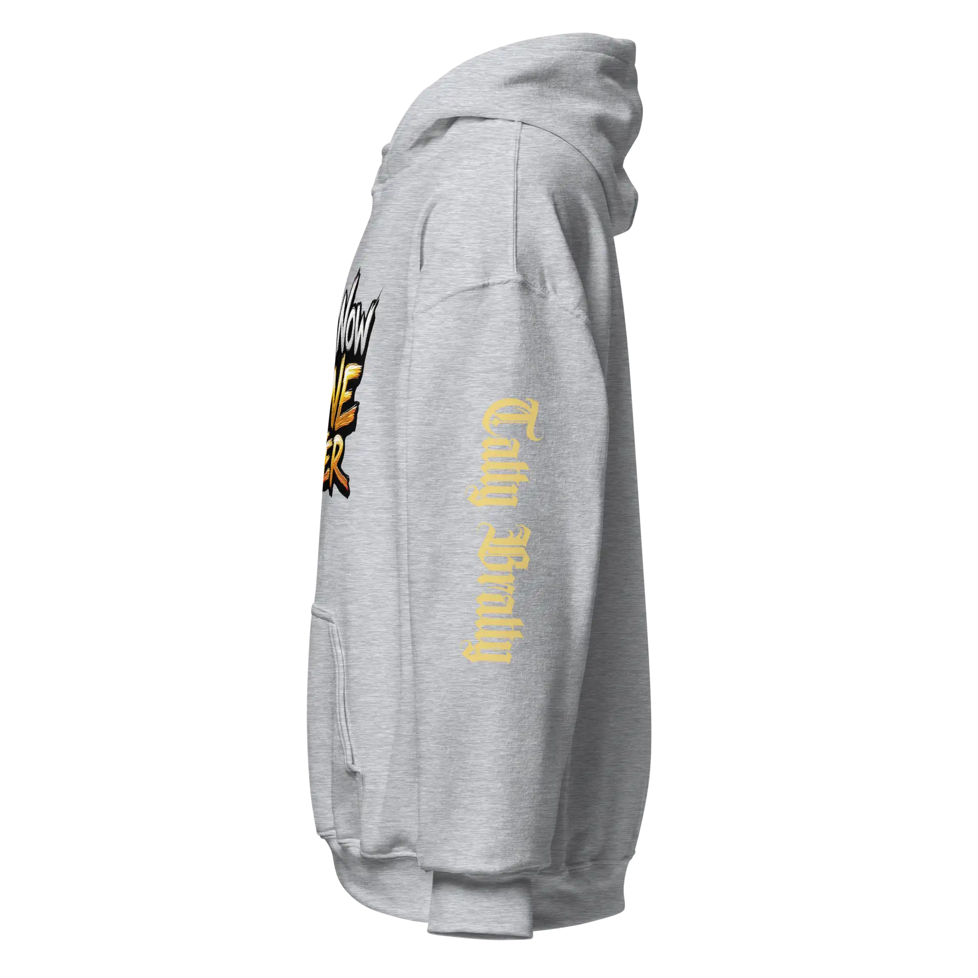 Gray hooded sweatshirt.