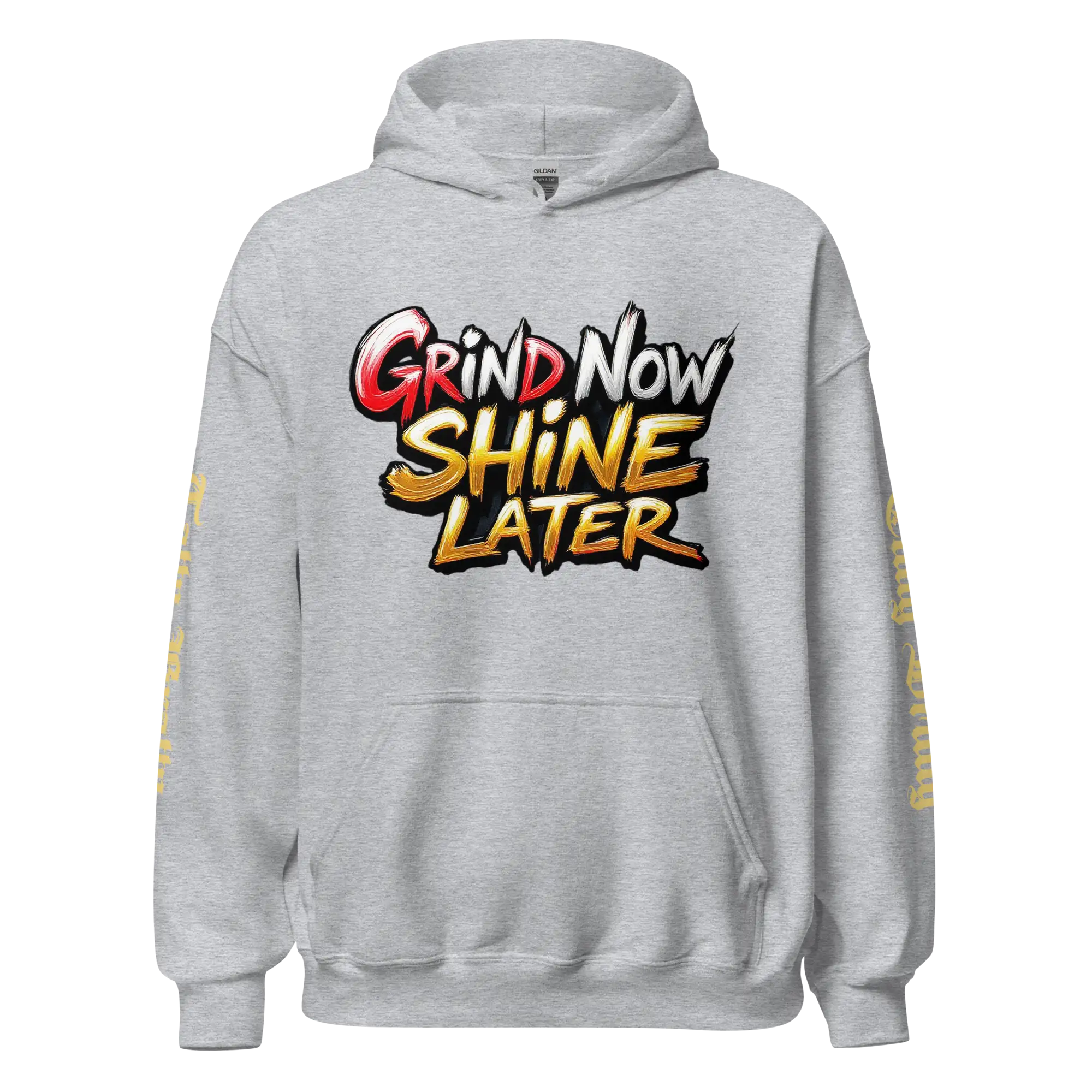 Gray hoodie with graphic.