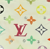 Pastel rainbow louis vuitton patterned fabric with rhinestones.