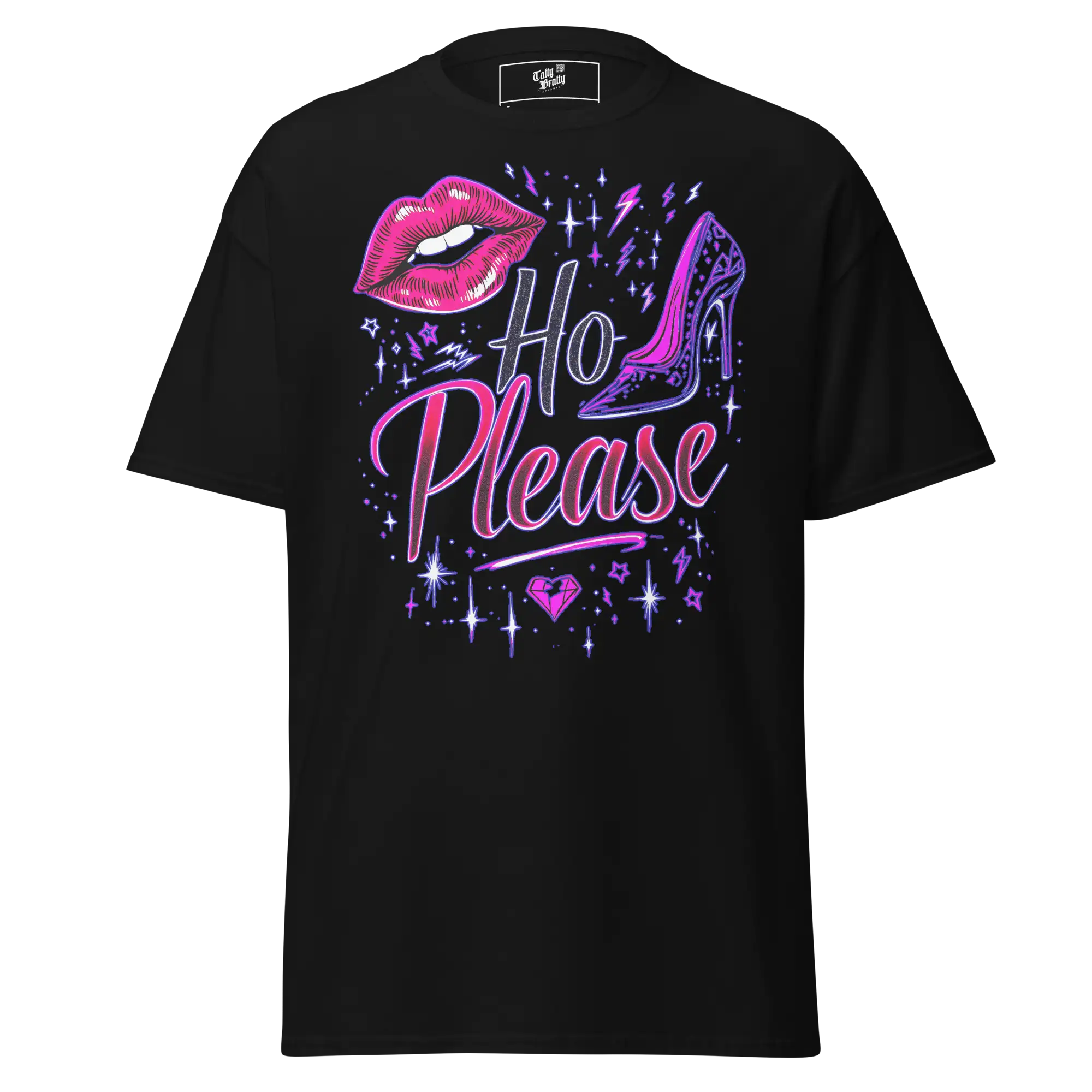 Black t-shirt with graphic design.