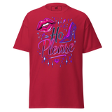 Red t-shirt with graphic.