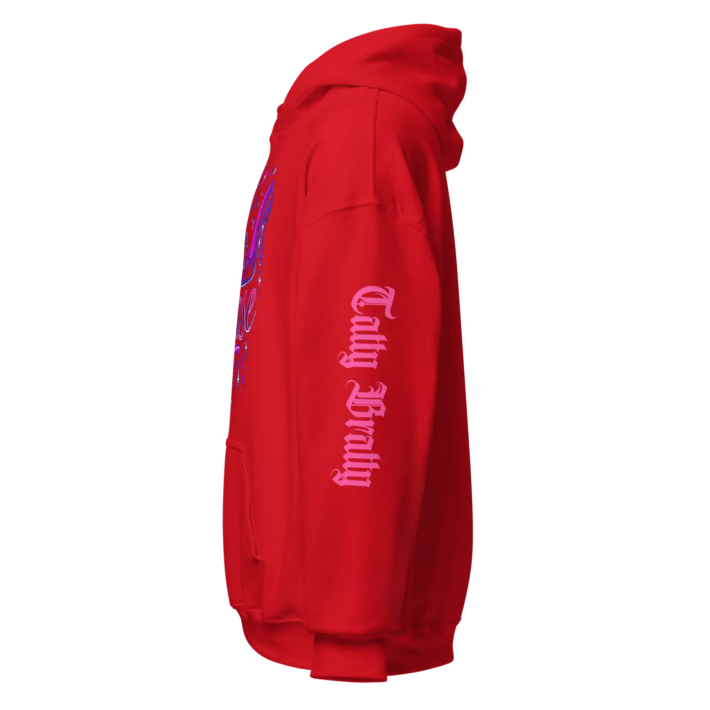 Red hooded sweatshirt.