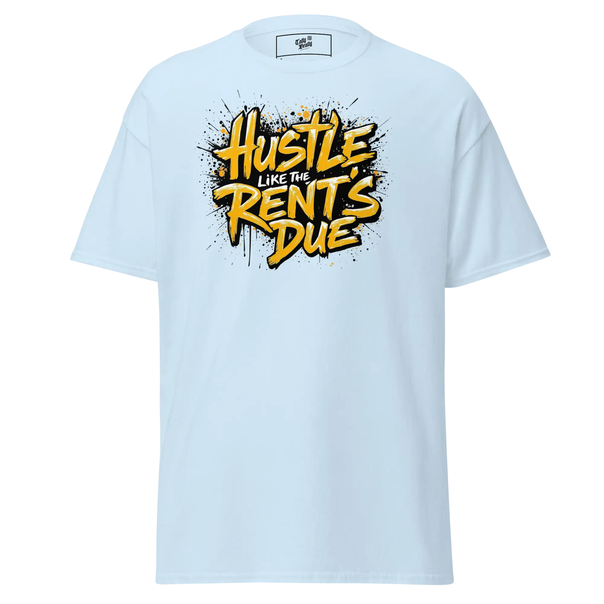 Light blue t-shirt with graphic.