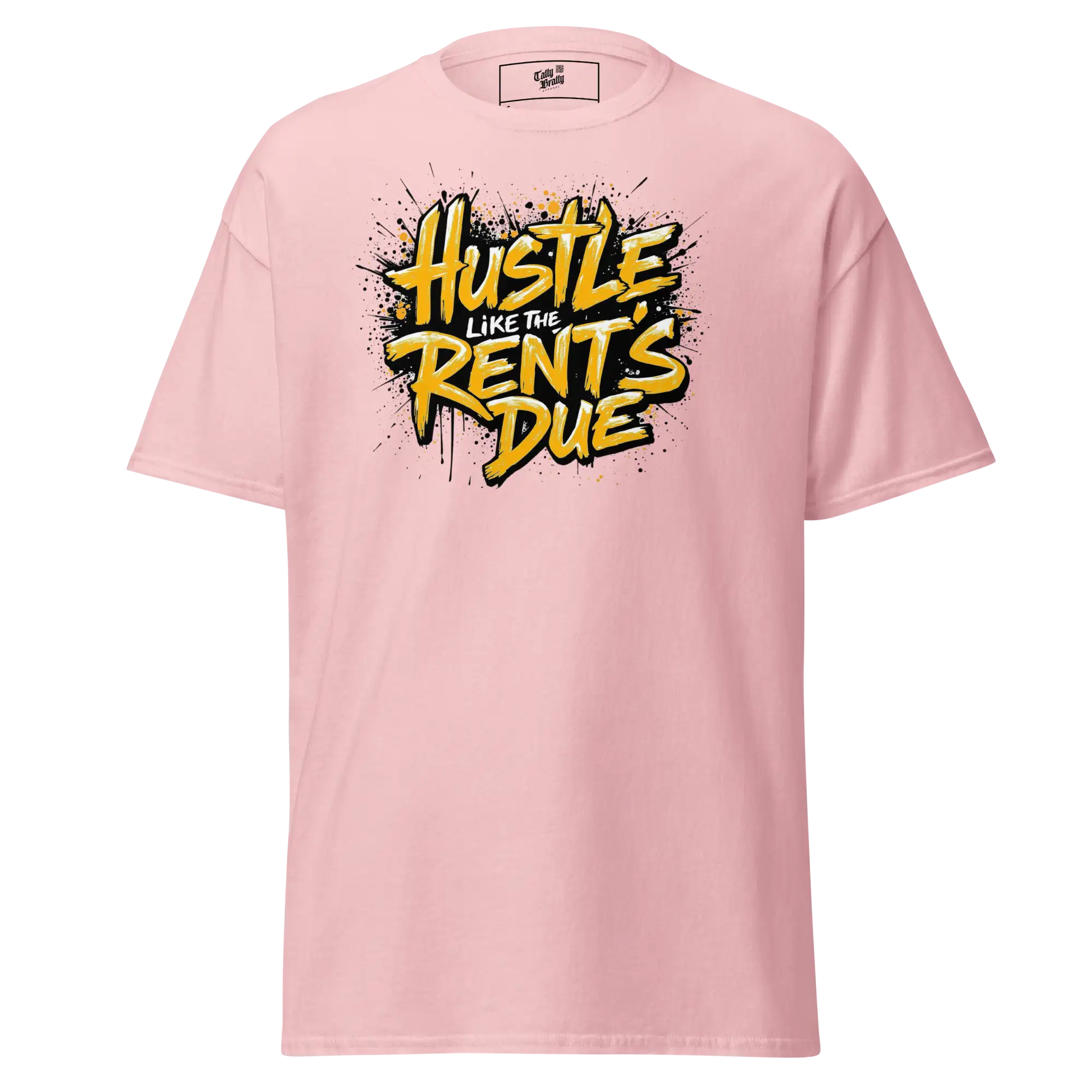 Pink t-shirt with graphic.