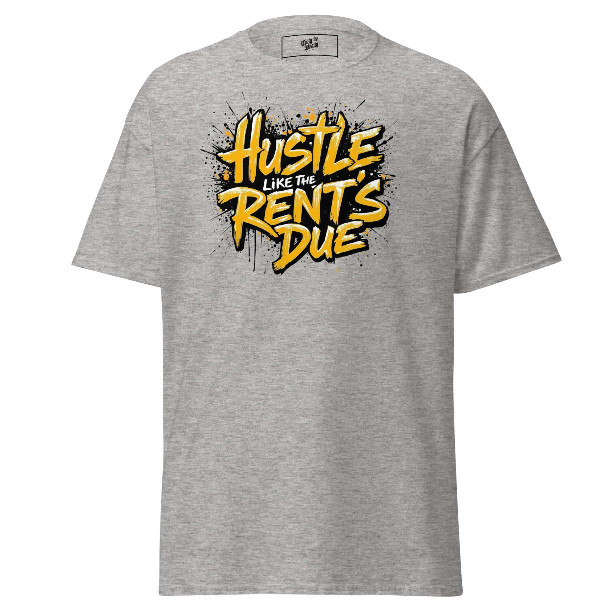 Gray t-shirt with graphic.