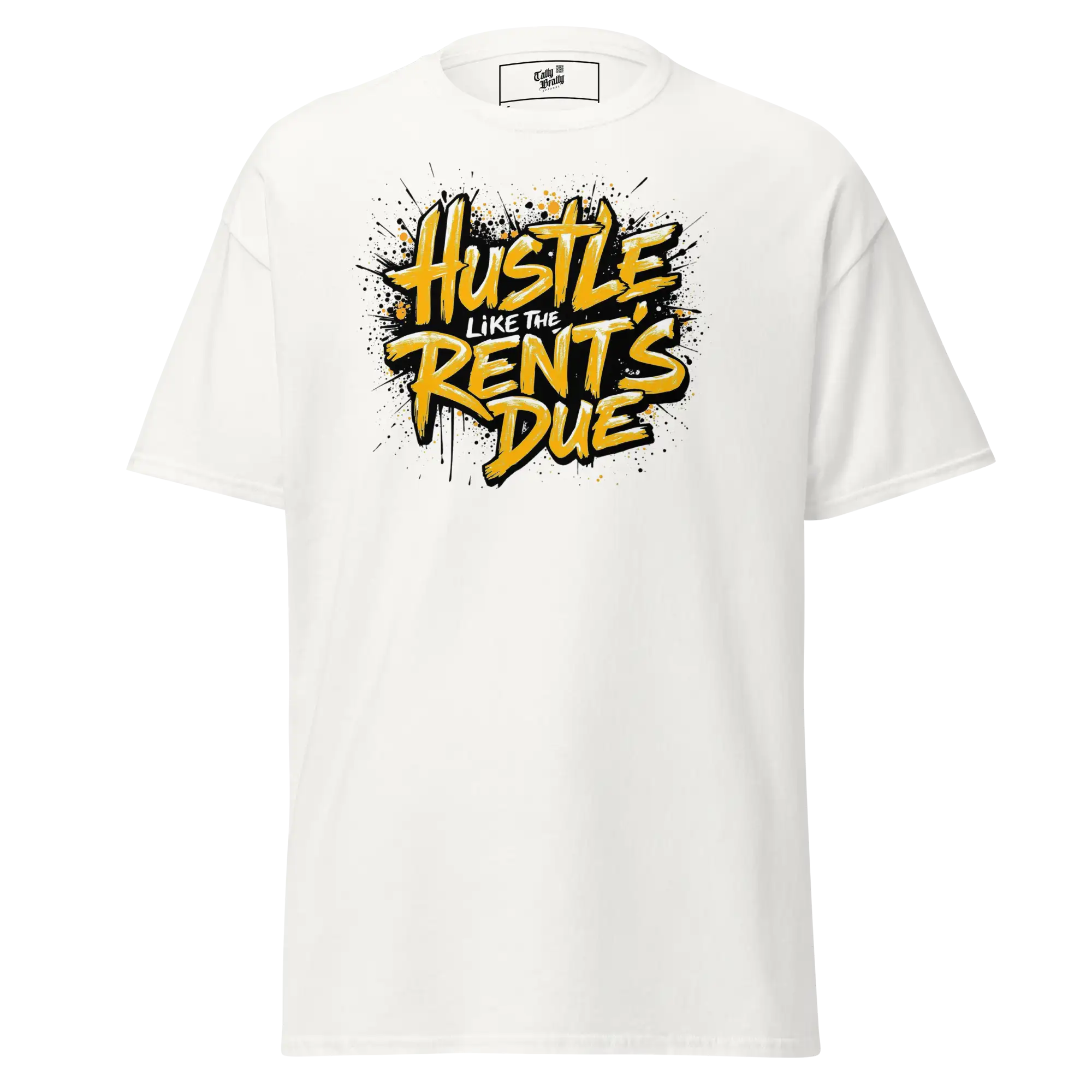 White t-shirt with graphic.
