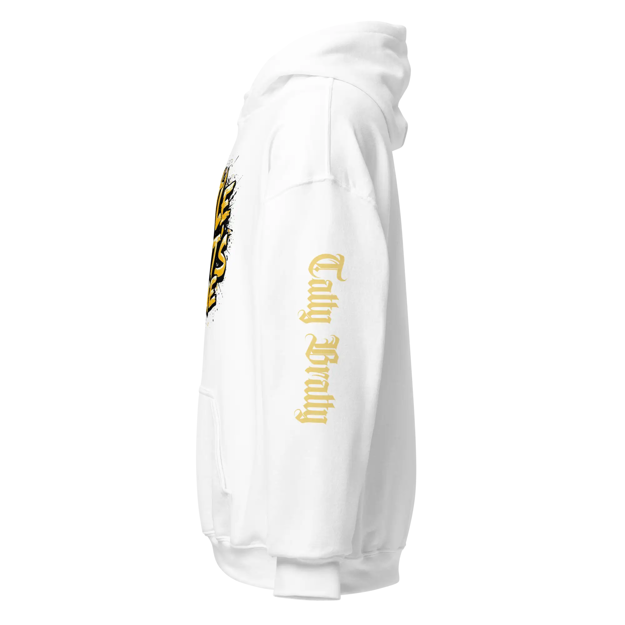White hoodie with graphic.