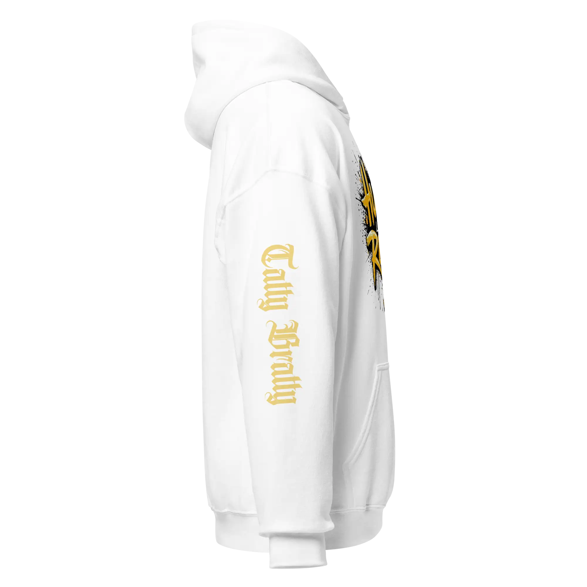White hooded sweatshirt.