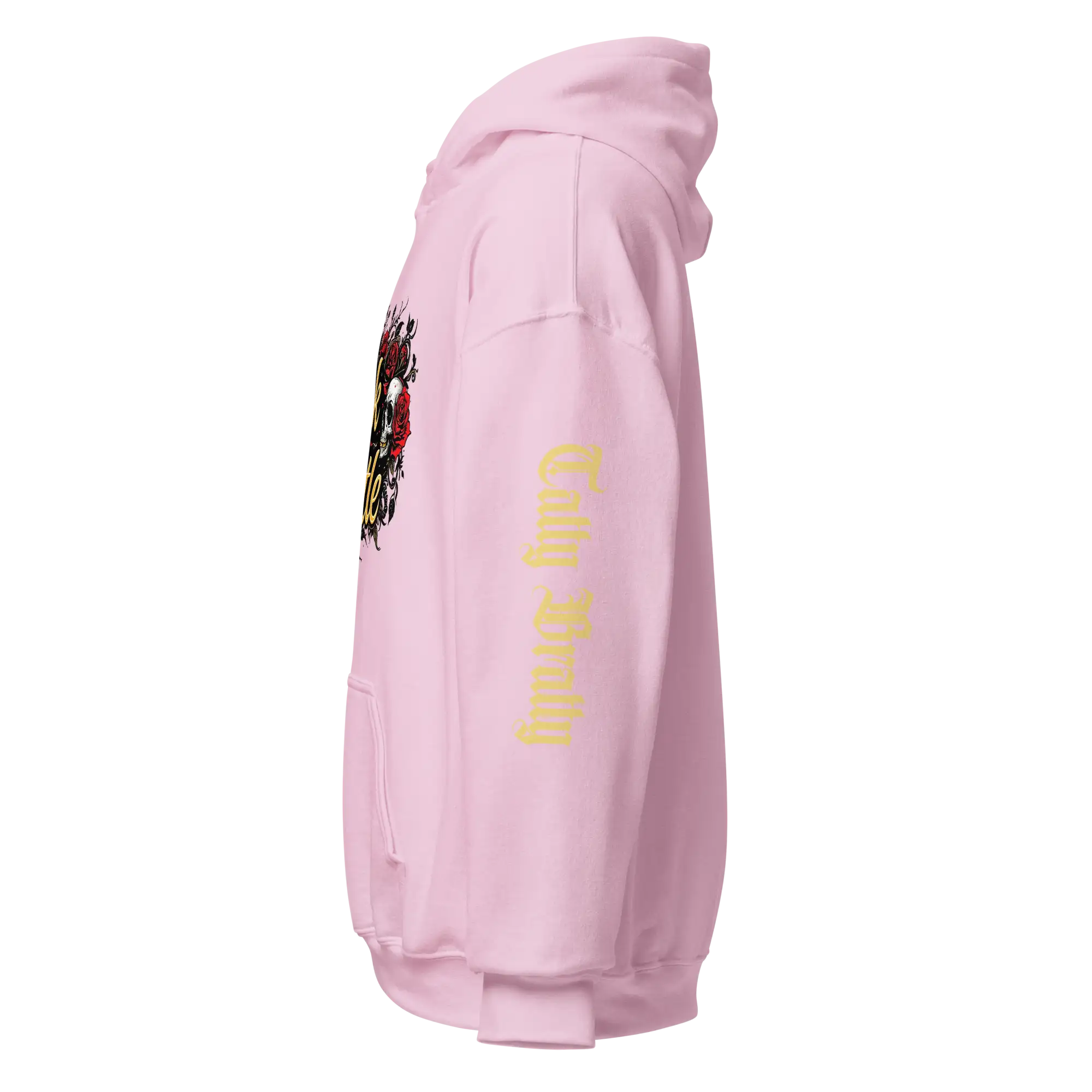 Pink hoodie.