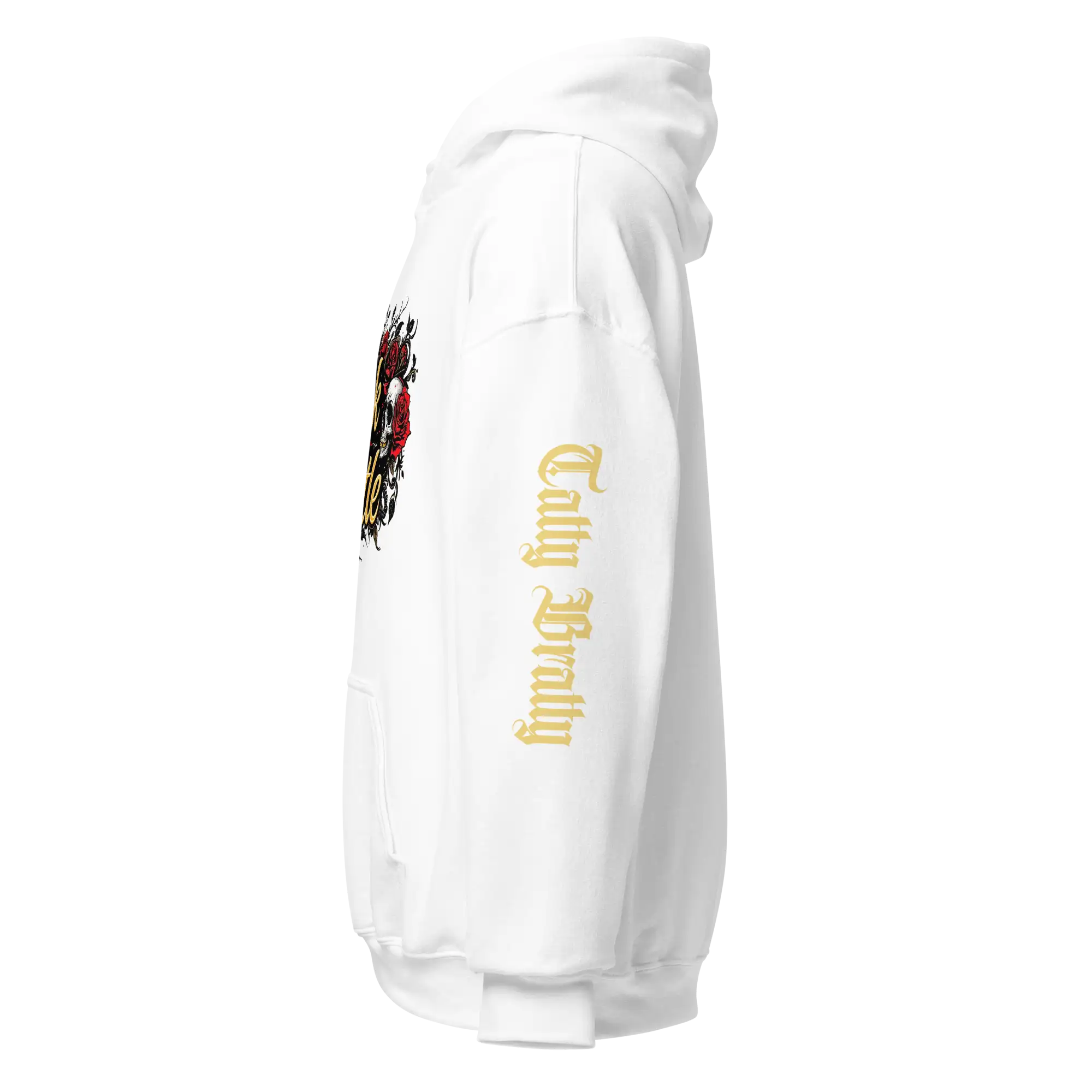 White hoodie with graphic.