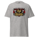 Gray t-shirt with ’Ink & Hustle’ graphic.