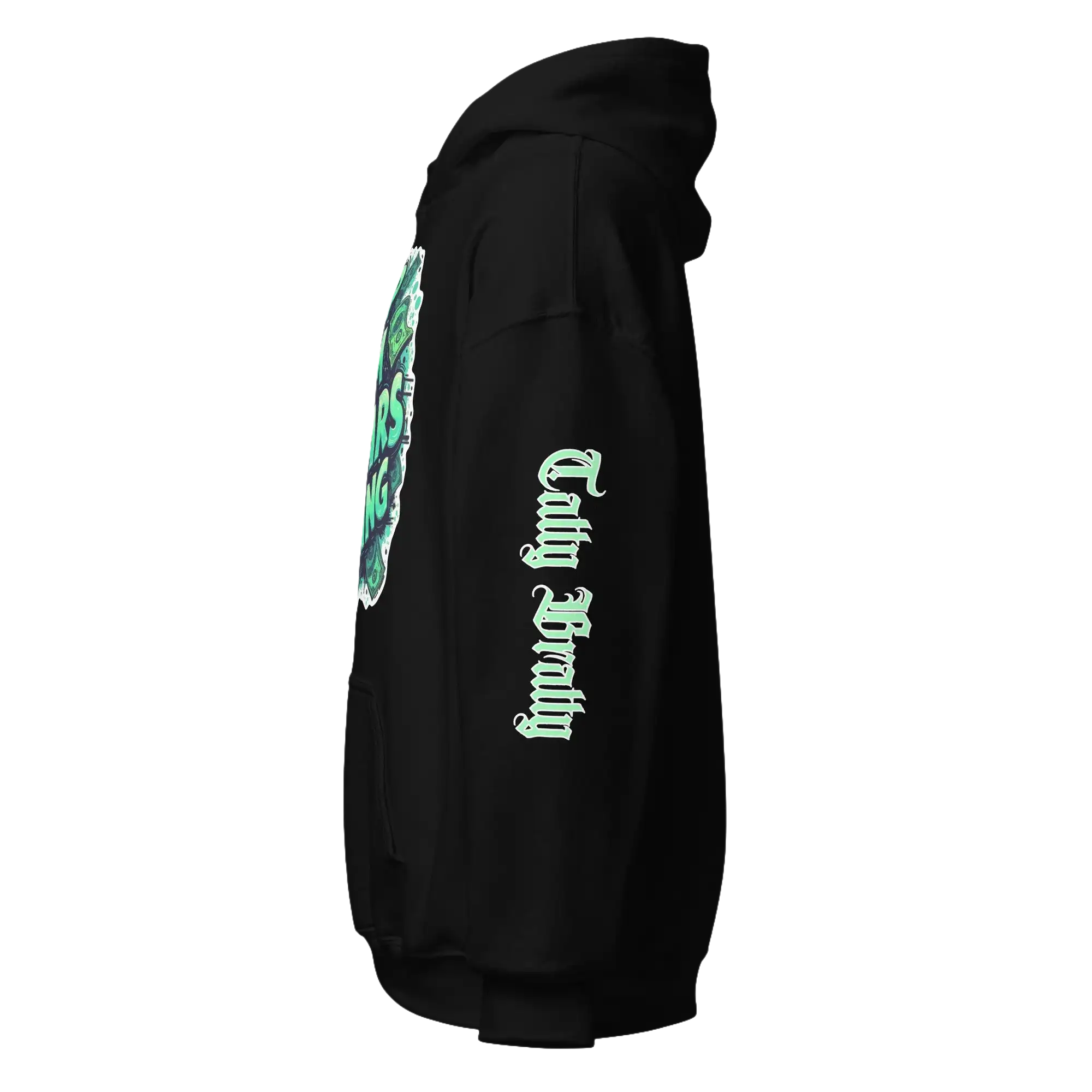 Black hooded sweatshirt.