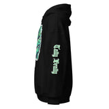 Black hooded sweatshirt.