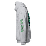 Gray hooded sweatshirt.