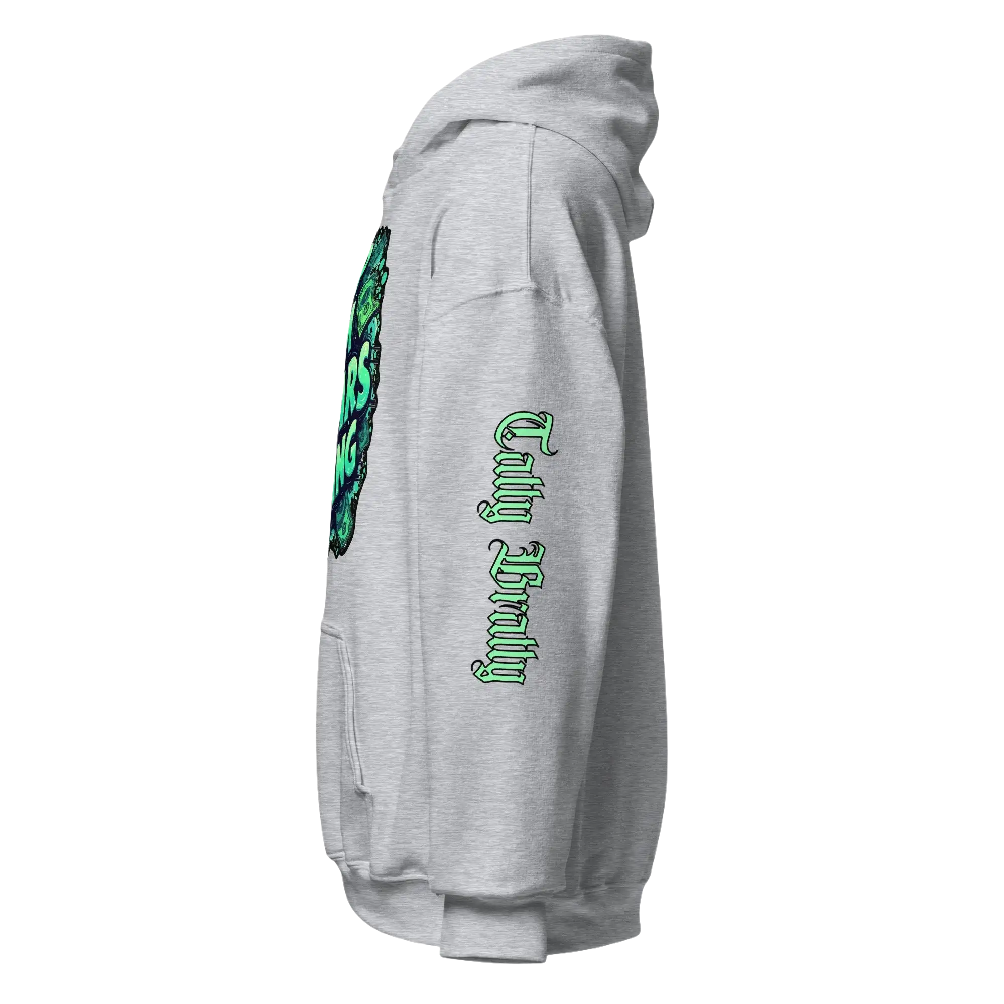 Gray hooded sweatshirt.