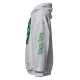Gray hooded sweatshirt.