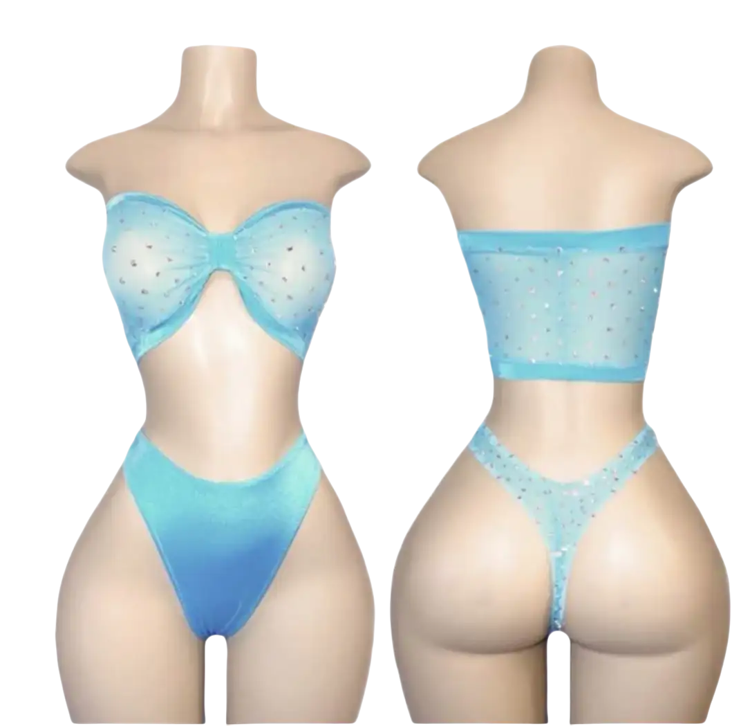 Light blue lingerie set.