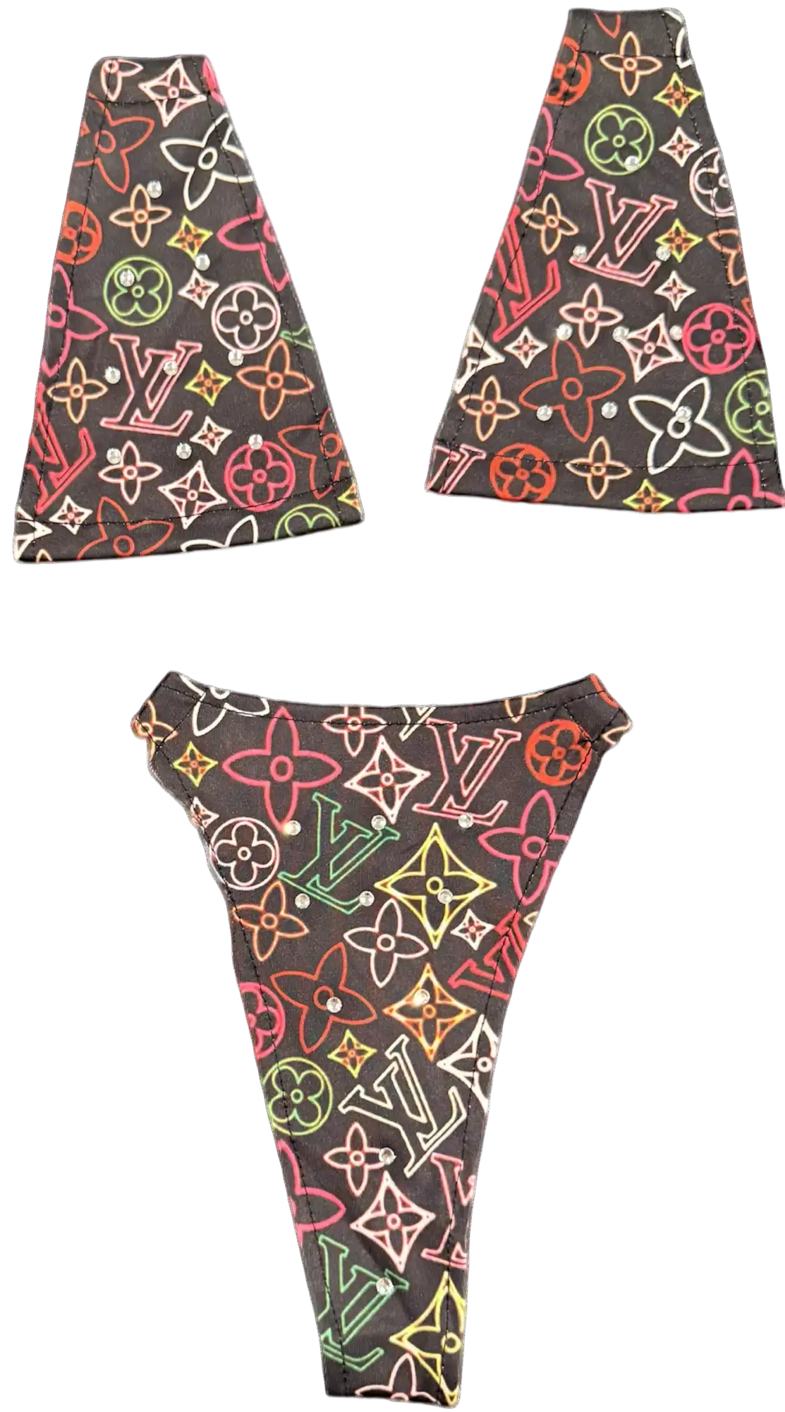 Louis vuitton monogram patterned gloves in black and pink.