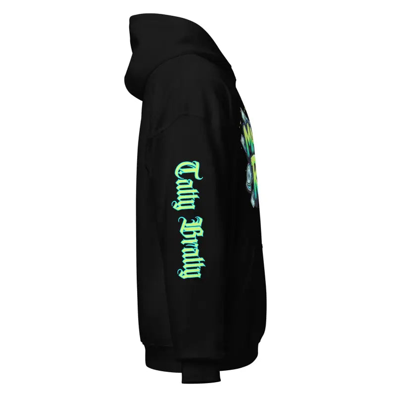 Black hooded sweatshirt.
