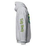 Gray hooded sweatshirt.