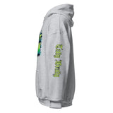 Gray hooded sweatshirt.