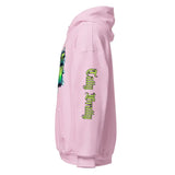 Pink hoodie with graphic.