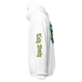 White hoodie with graphic.