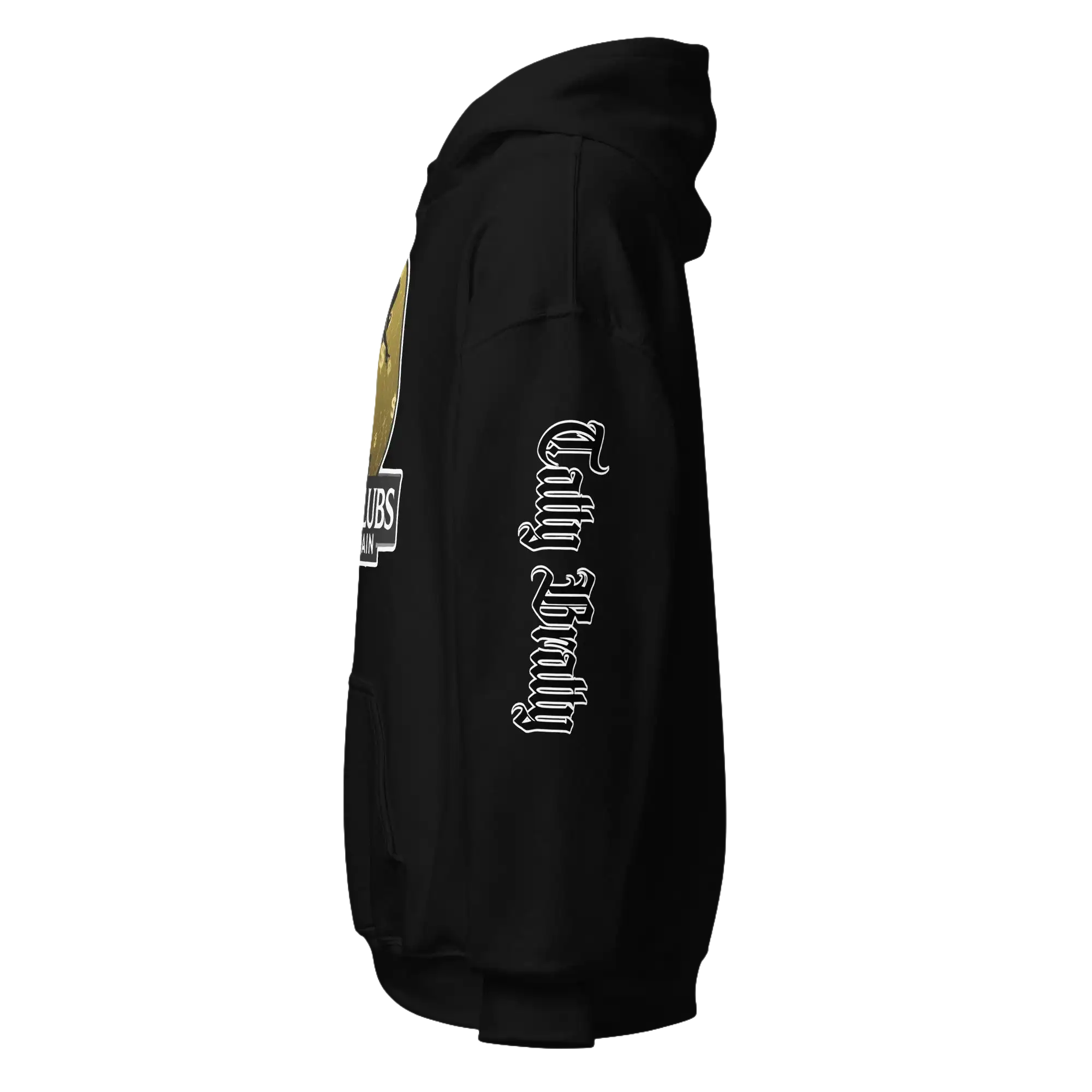 Black hooded sweatshirt.