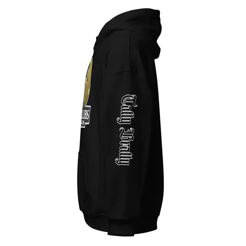 Black hooded sweatshirt.