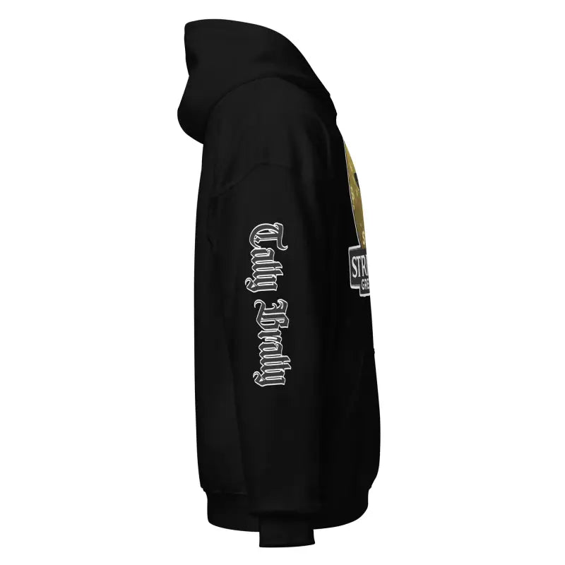 Black hooded sweatshirt.