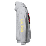Gray hooded sweatshirt.