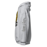 Gray hooded sweatshirt.