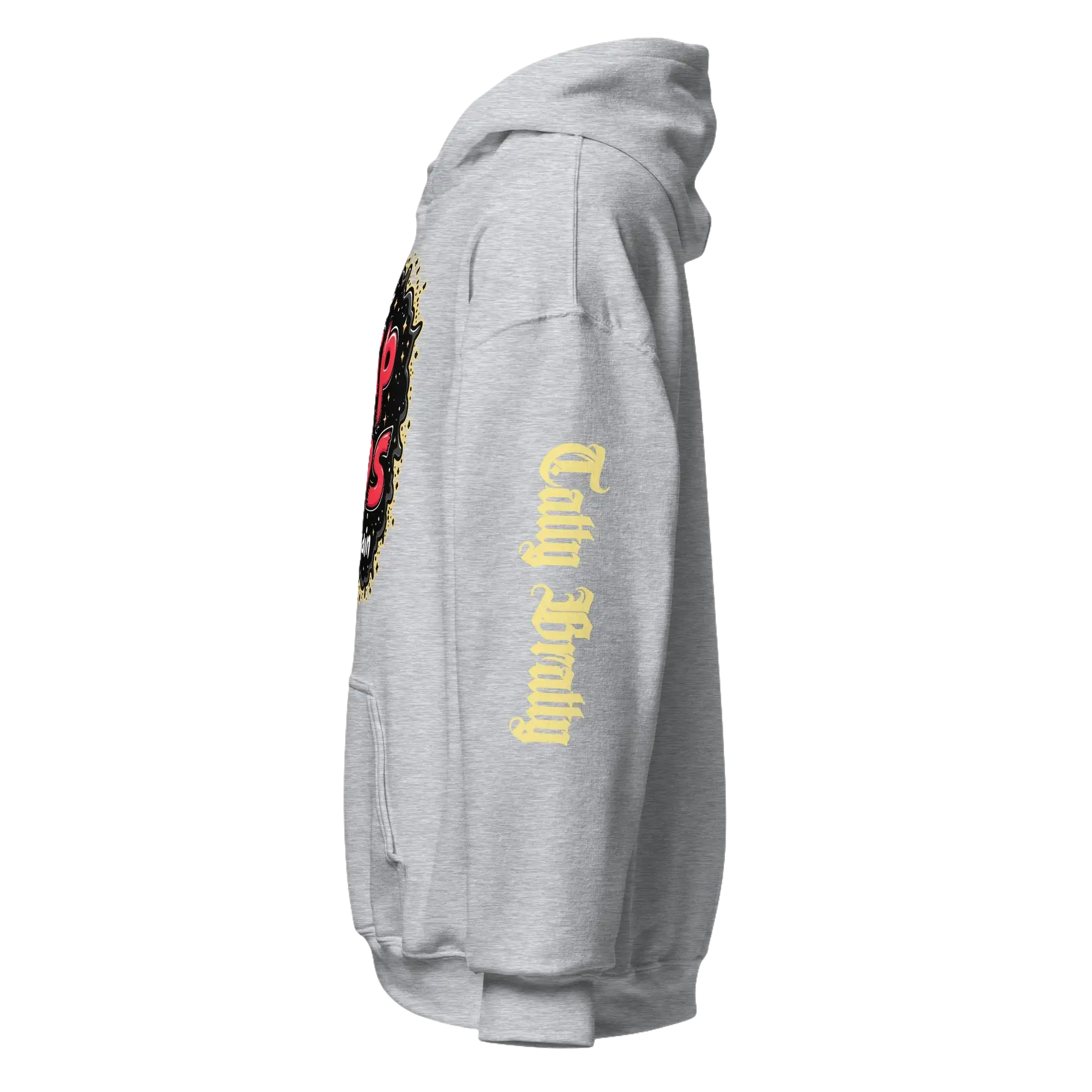 Gray hooded sweatshirt.