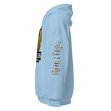 Light blue hoodie.