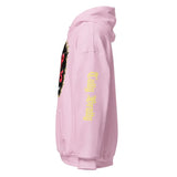 Pink hooded sweatshirt.