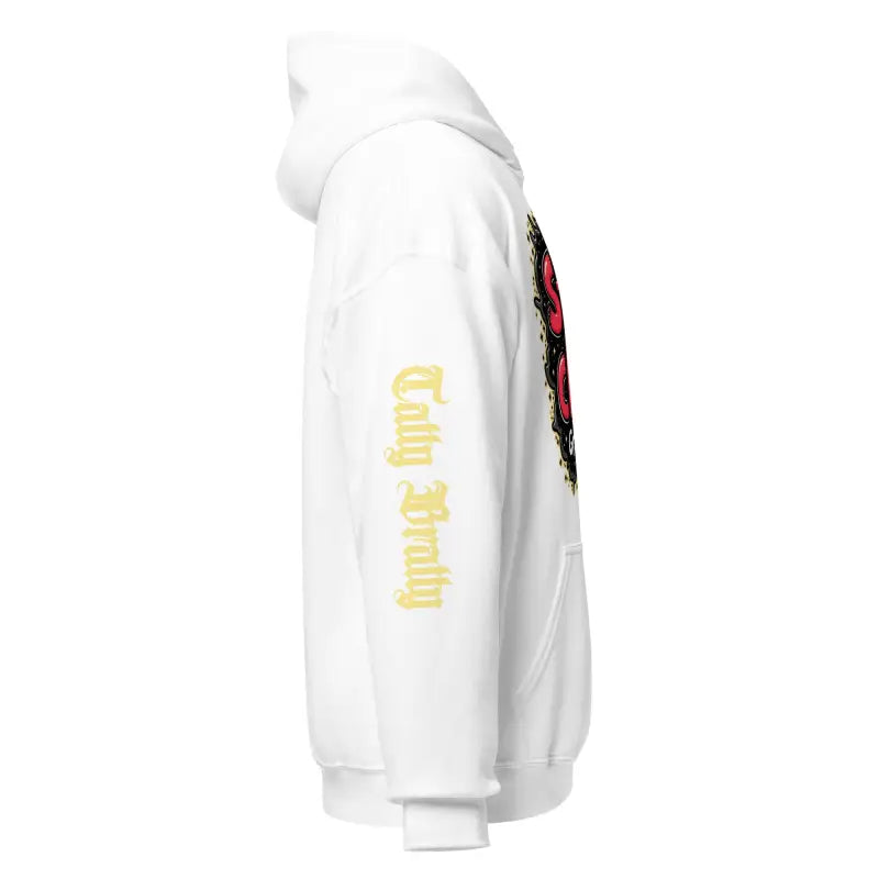 White hoodie with graphic.