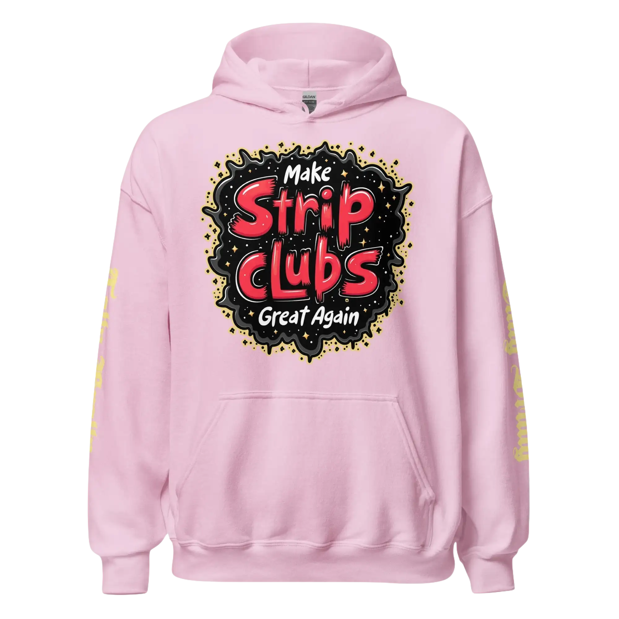 Pink hoodie with graphic.