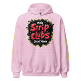 Pink hoodie with graphic.