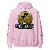 Pink hoodie with pole dancer graphic.